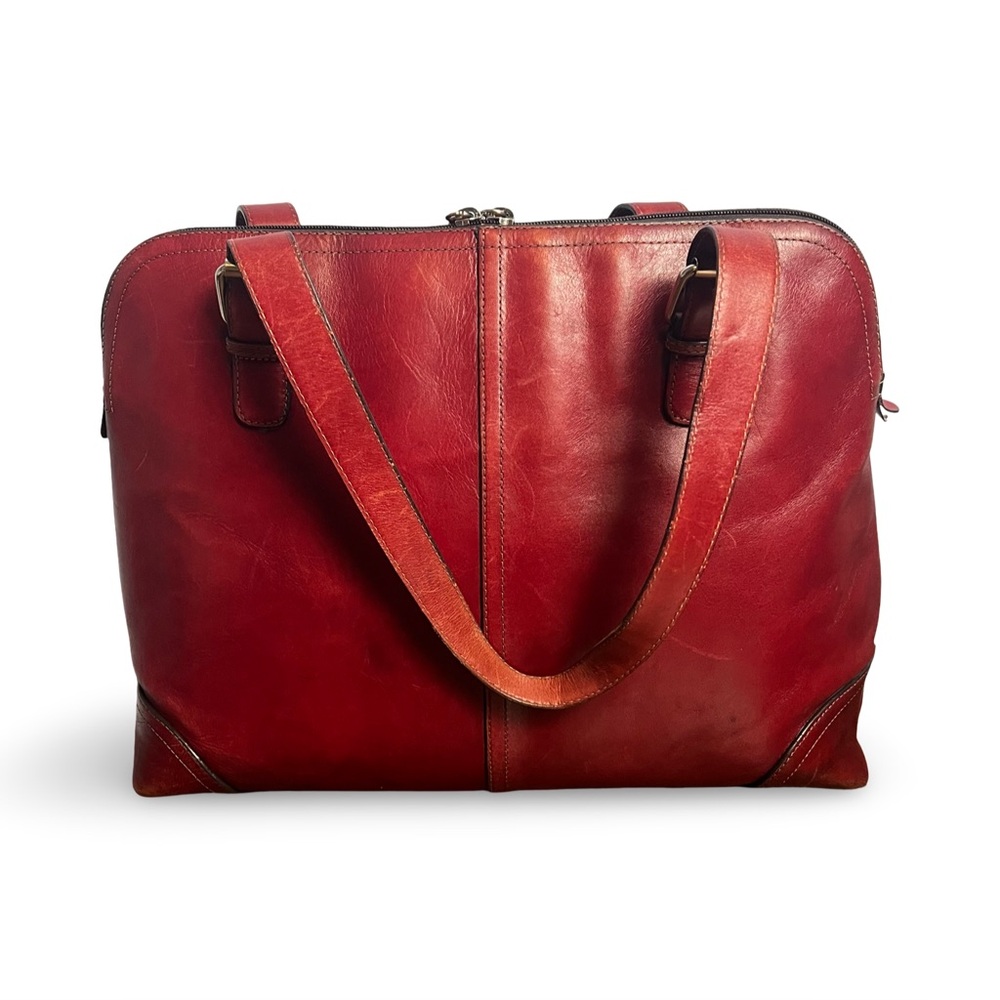 Fossil - Vintage Red Leather‎ Zip Top Tote Shoulder Bag